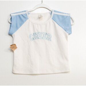 Kids USA Girls White Sky Blue Polyester T-Shirt Cheer Graphic Cap Sleeve Size 10